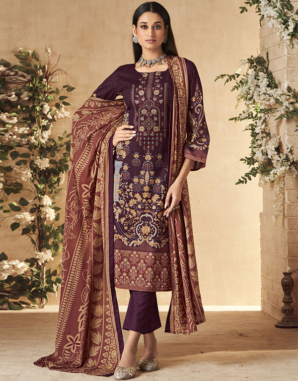 glamorous purple pure cambric cotton traditional function wear readymade suit collection with purple cotton solid rt8785-184149 Front View